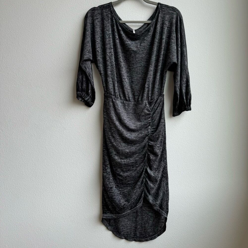 Free people Office Modest Gray Ruched Wrap Long Sleeve Classy Dress Size XS